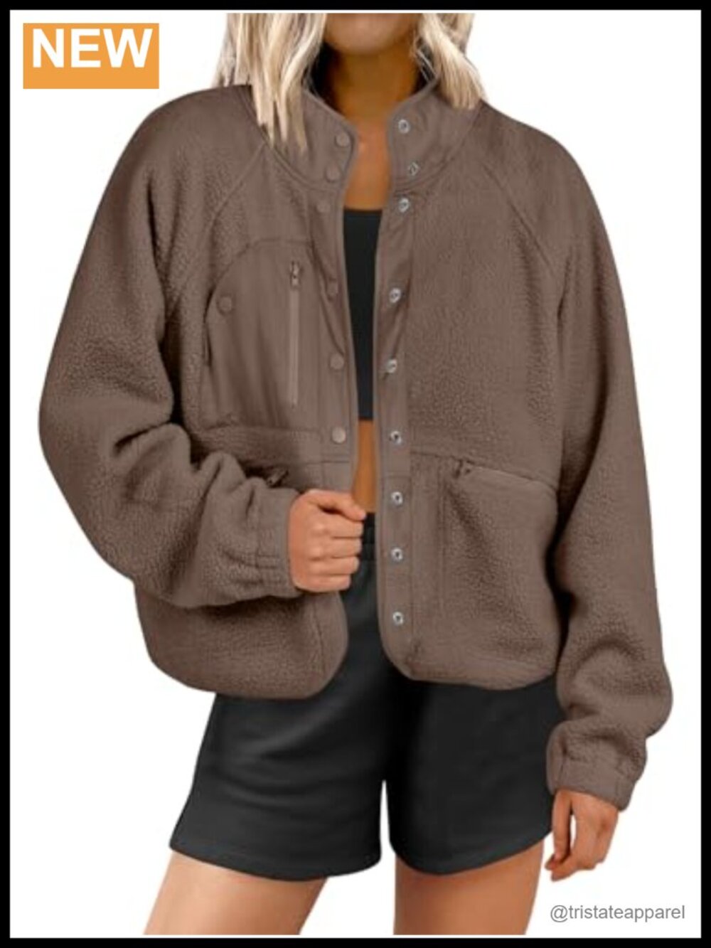 ANRABESS Fuzzy Fleece Button Down Cropped Sherpa Teddy Coat